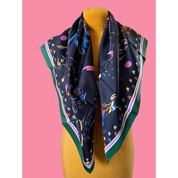 tory burch daydream silk square scarf 36"x36" tory navy blue new rare last one - Picture 3 of 11